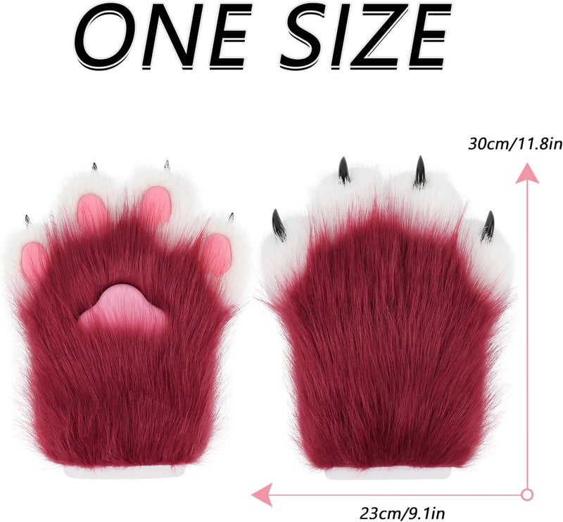hbbhml Faux Fur Plush Furry Cat Claw Gloves Fursuit Animal Fox Paws Mittens Halloween Cosplay Costume Accessories for Adult - Image 3